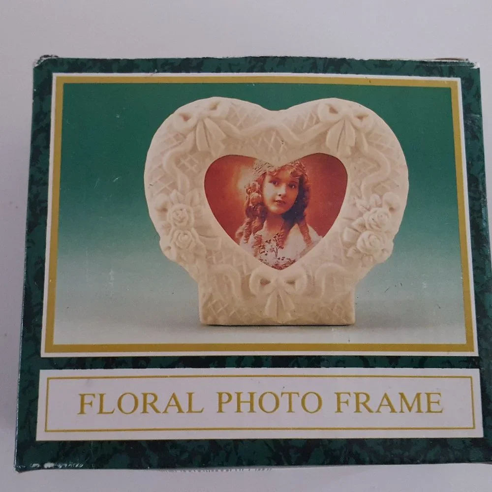 Heart Picture Frame Unglazed Embossed Ceramic 4.5W x 4